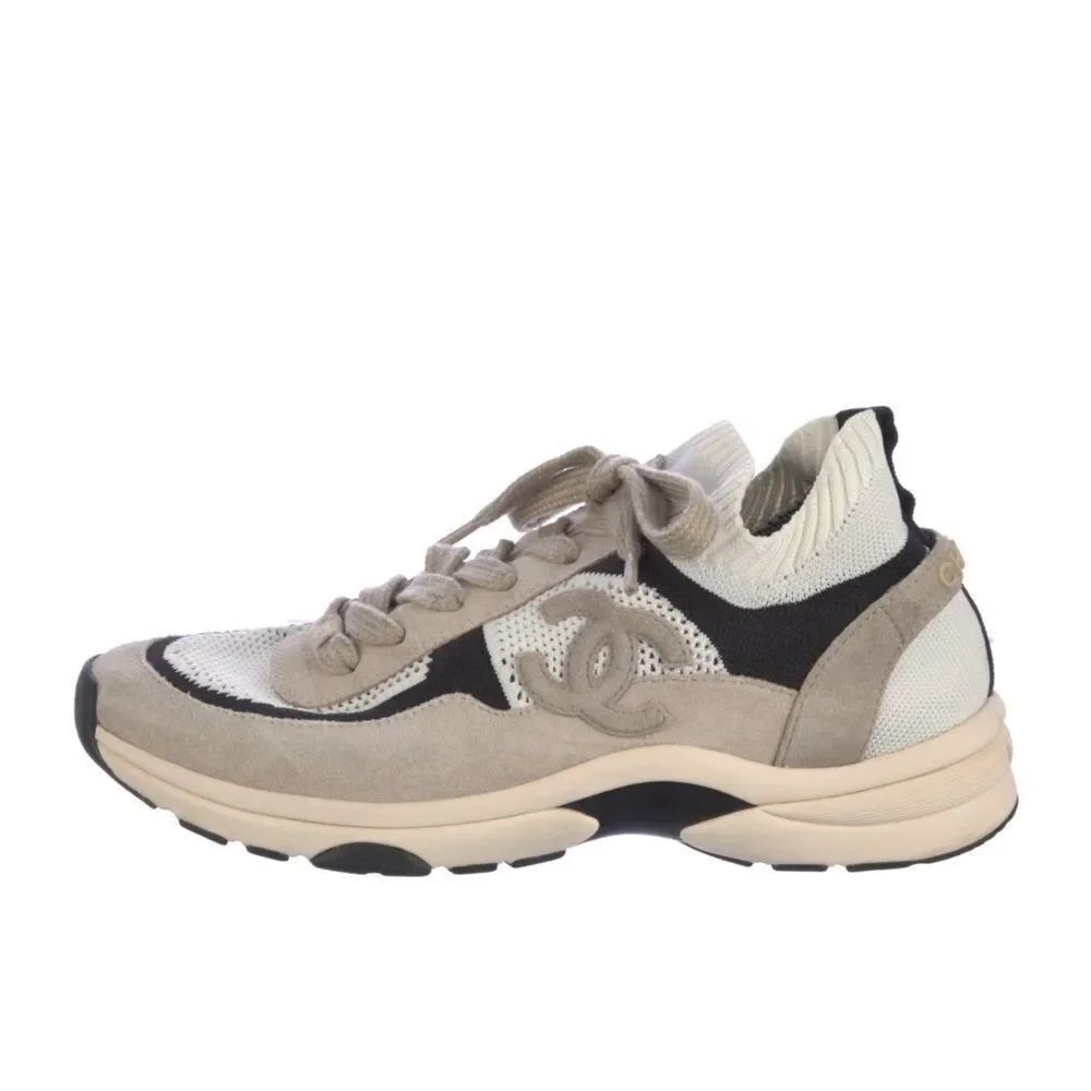 Chanel Two-Tone Athletic Sneakers, black and cream size 9.5 with CC logo